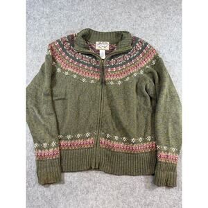 Vtg Y2K Heirloom Collectibles Fair Isle Zip Up Sweater Women M Green Ramie Blend